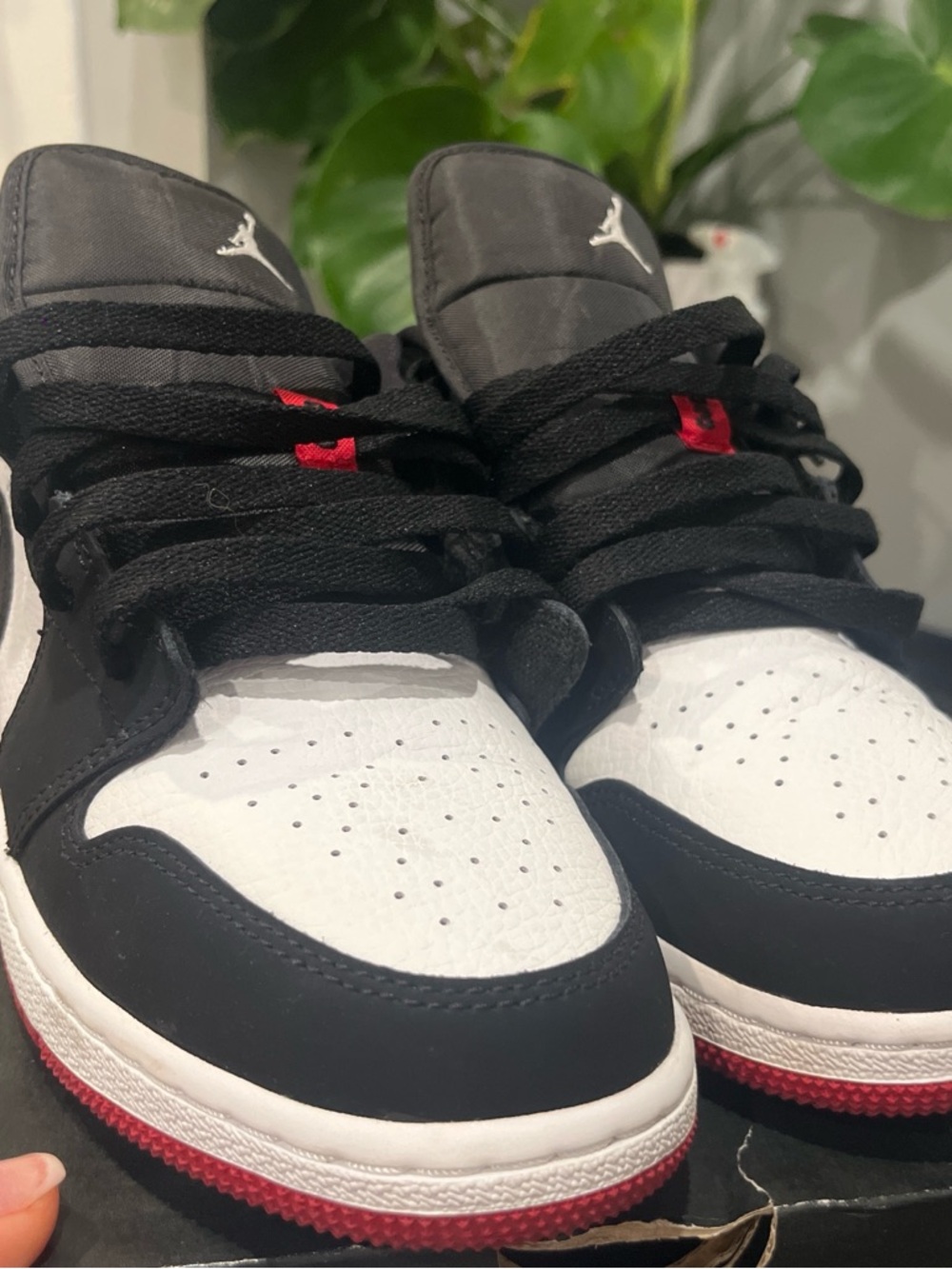 Jordan Low-Top Sneakers in Black, White & Red